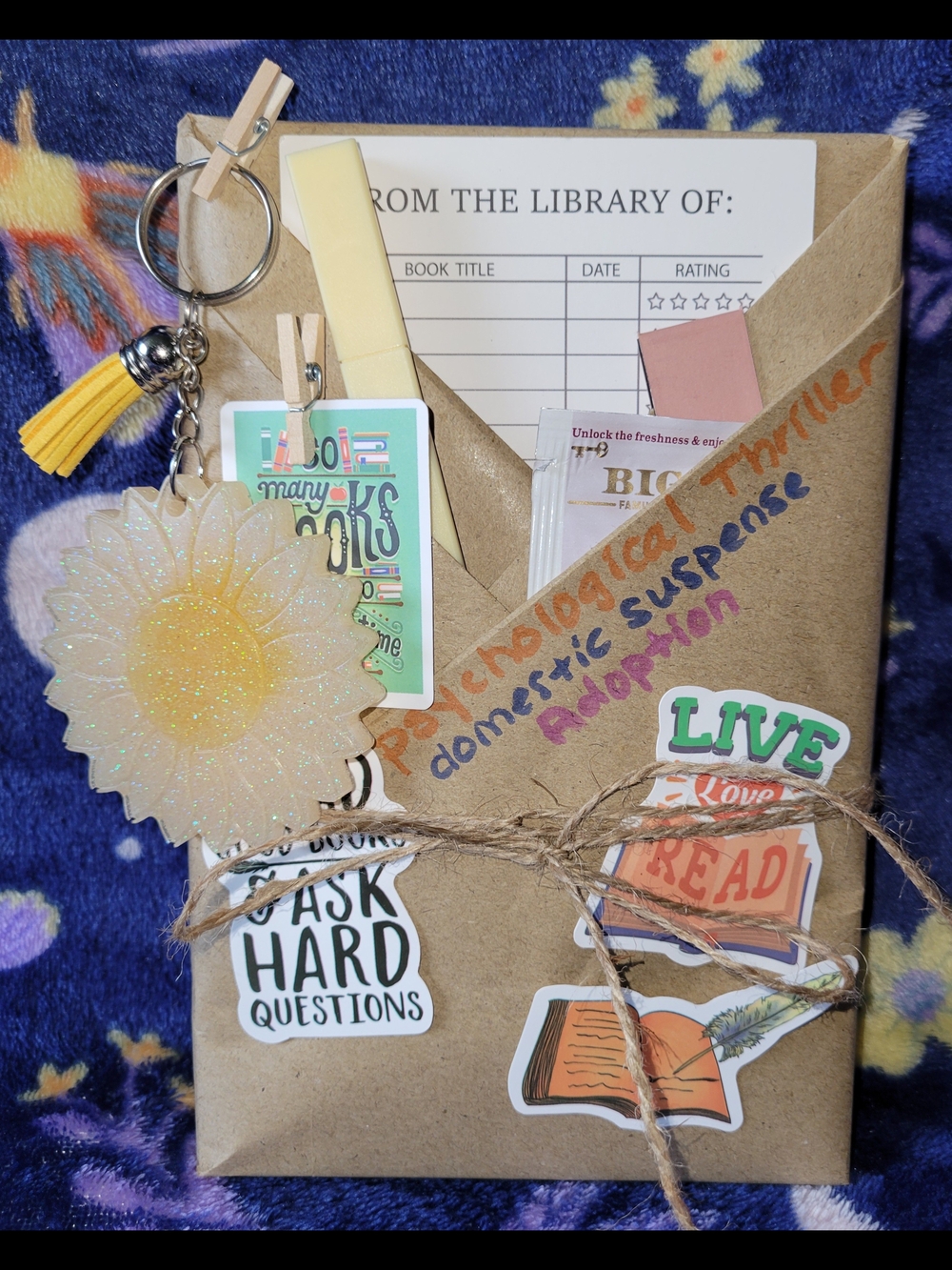 Handmade Bookish Gift with Sunflower Keychain
